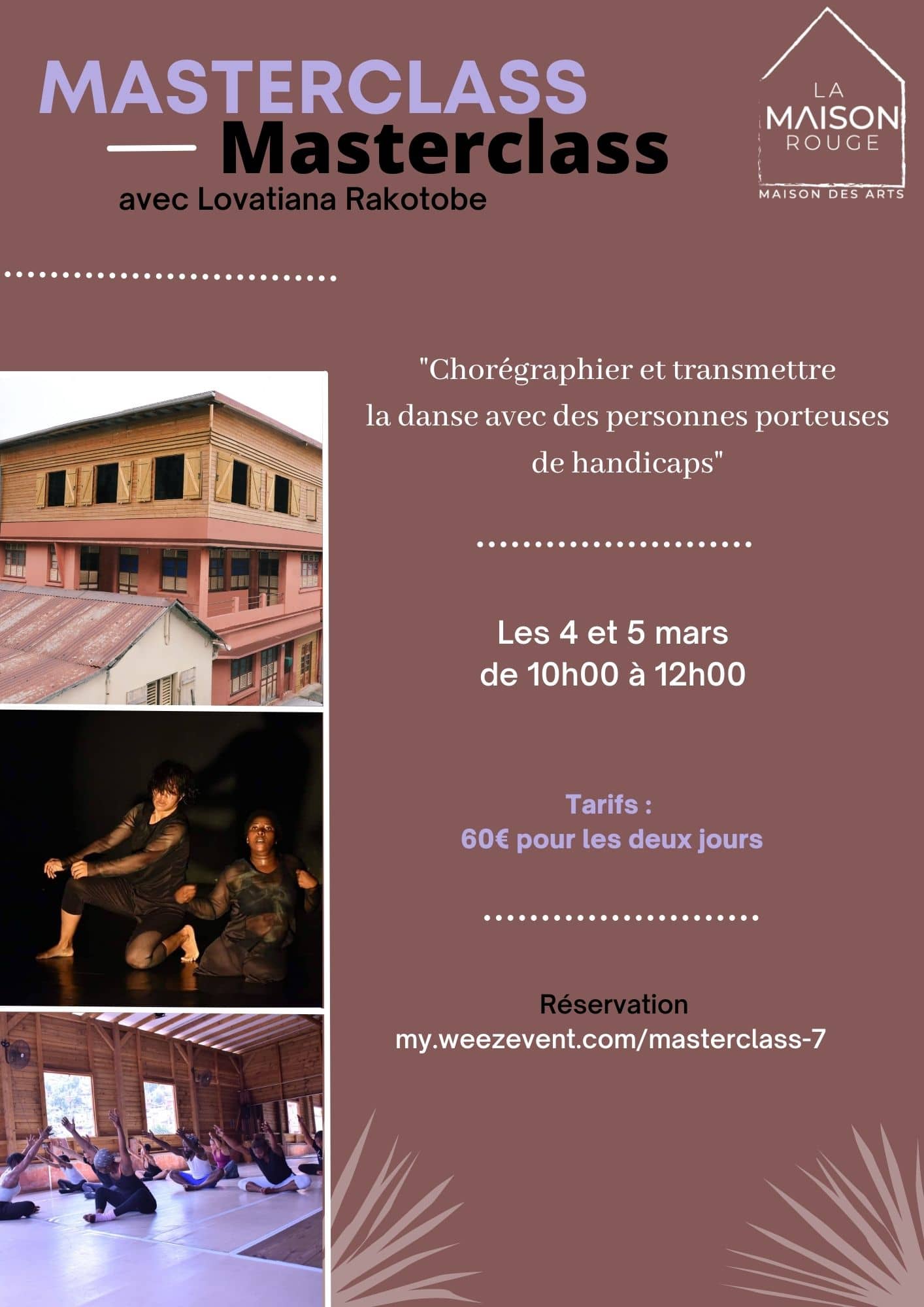 La Maison Rouge : Maison des Arts accueille la masterclass de Lovatiana Erica Rakotobe les 4 et 5 mars