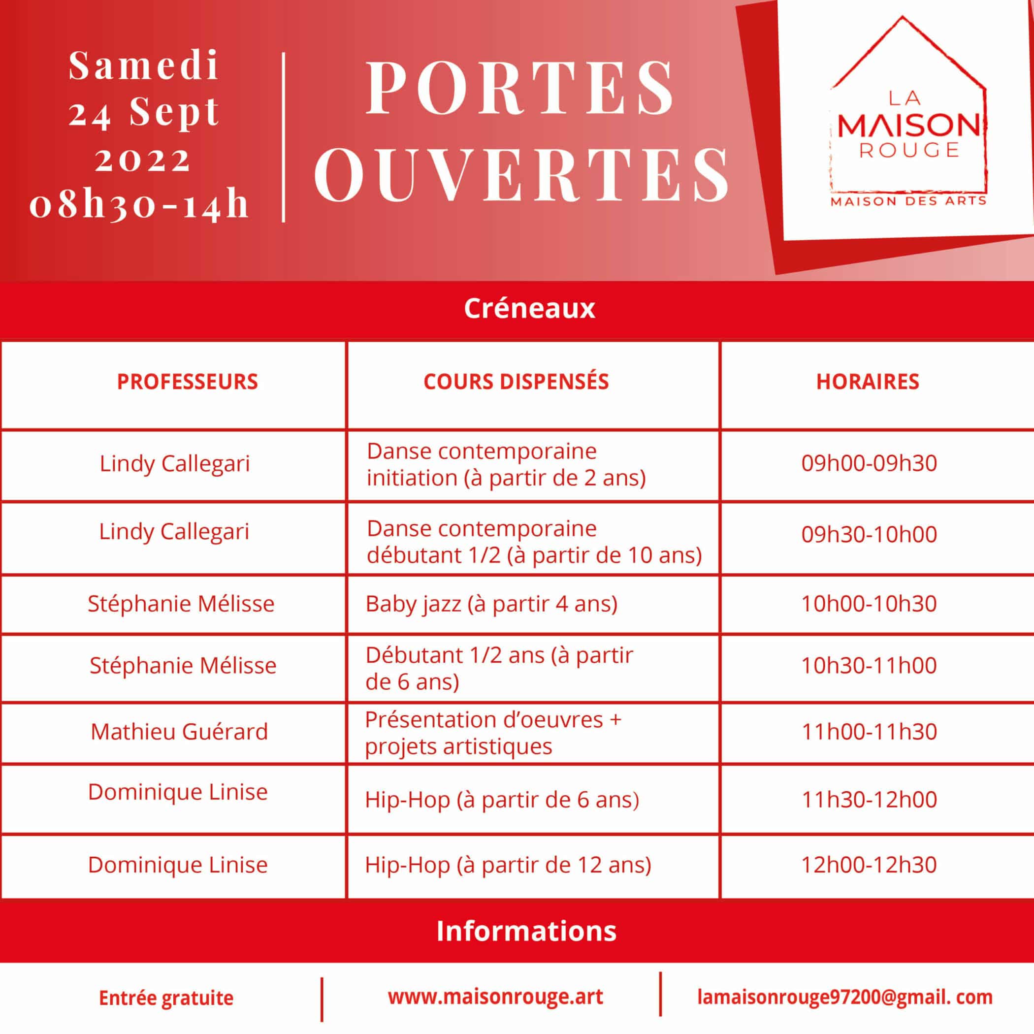 Planning portes ouvertes à la Maison Rouge : Maison des Arts