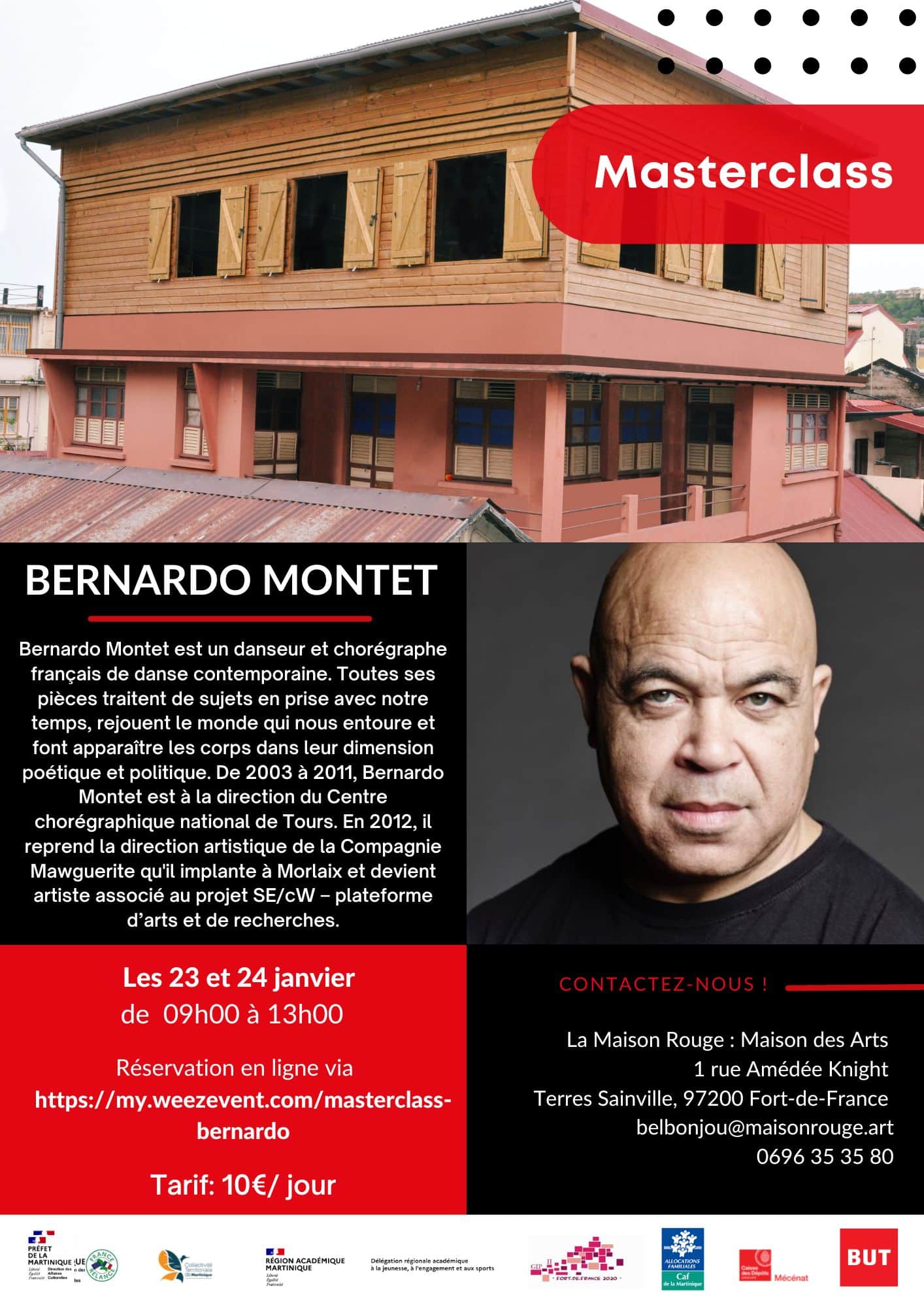 Masterclass avec Bernardo Montet les 23 et 24 janvier à la Maison Rouge : Maison des Arts