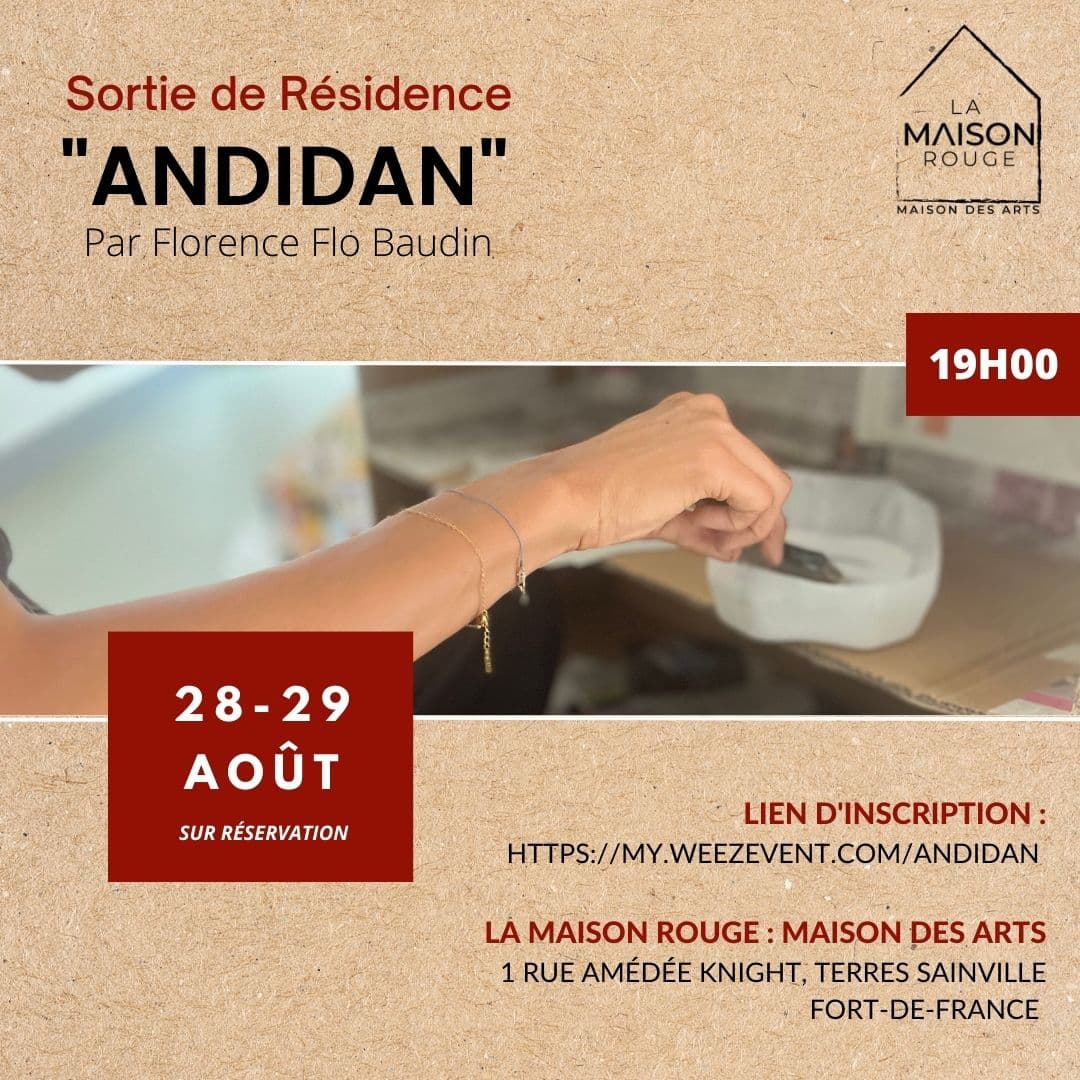 Andidan par Florence "Flo" Baudin les 28 et 29 août de 19h00 à 21h00 à la Maison Rouge : Maison des Arts