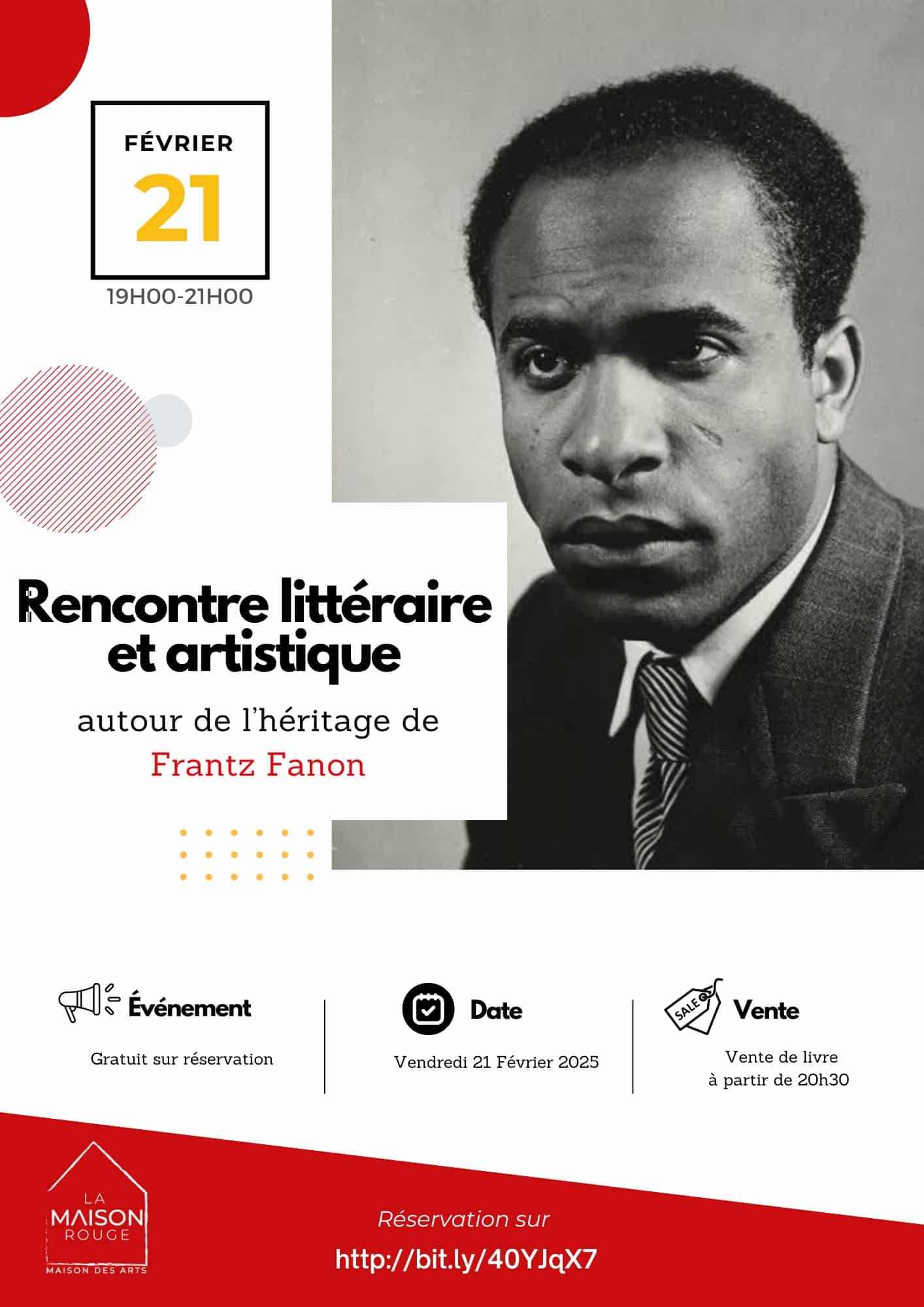 rencontre littéraire autour de Frantz Fanon à la Maison Rouge : Maison des Arts le 21 février 2025 à 19h00